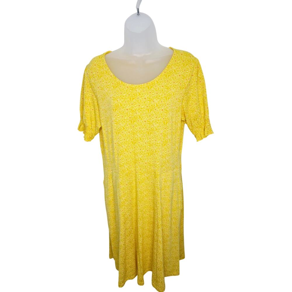 Toad&Co Yellow Floral Dress Large Organic Cotton Tencel Pockets Stretch Boho